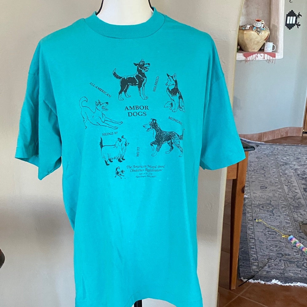 Screen Stars Teal Dog Graphic T-Shirt